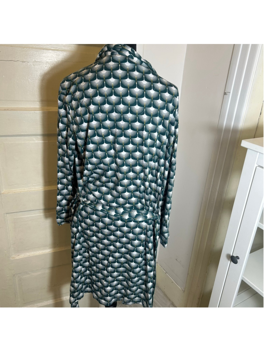 Petite Plume Robe Pima Cotton Geometric Patterned Sleepwear Quiet Luxury - Picture 11 of 12